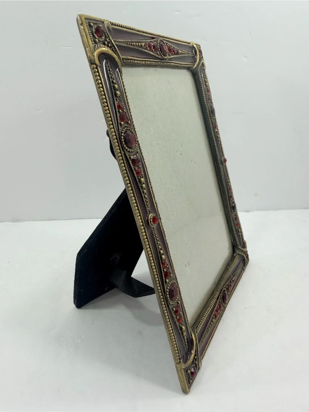 Vintage SK Jeweled 3.5x5.5 Frame Ruby Red Rhinestone Enamel Victorian Whimsigoth